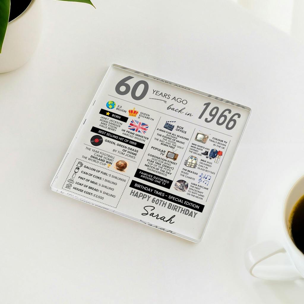 Personalised 60th Birthday Coaster Fun Facts Born in 1966 Birthday Gift for Her/Him