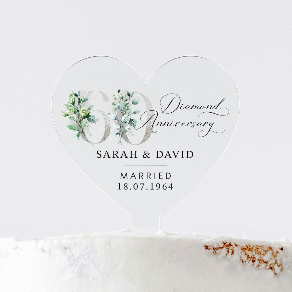 Personalised 60th Anniversary Cake Topper Heart Cake Topper