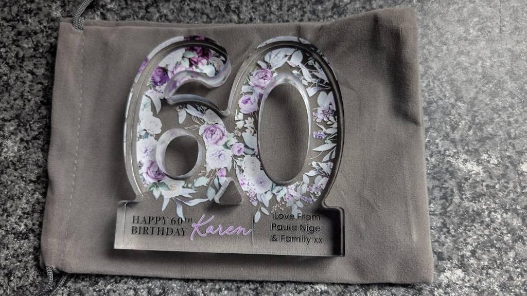 Personalised Lavender Floral Happy 60th Birthday Gift Plaque Freestanding Block