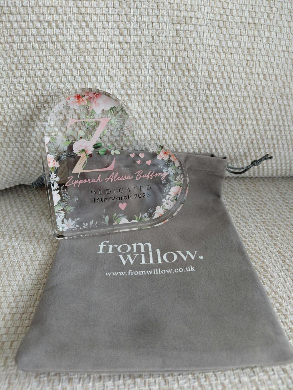 Personalised Floral Initial Christening Heart Plaque