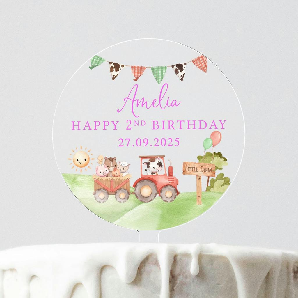 Personalised 2nd Birthday Farm Animals Cake Topper