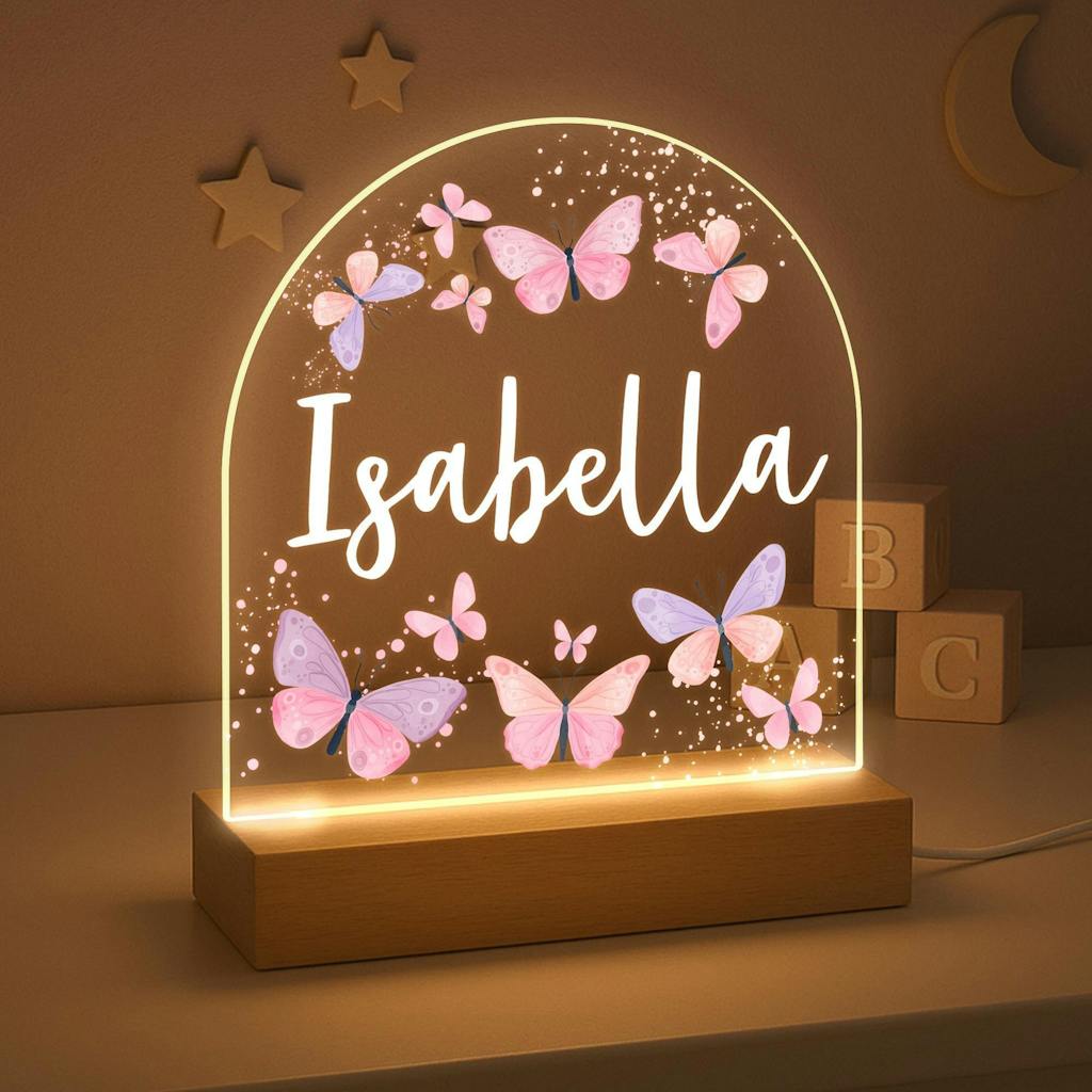 Personalised LED Butterfly Nursery Night Light Lamp
