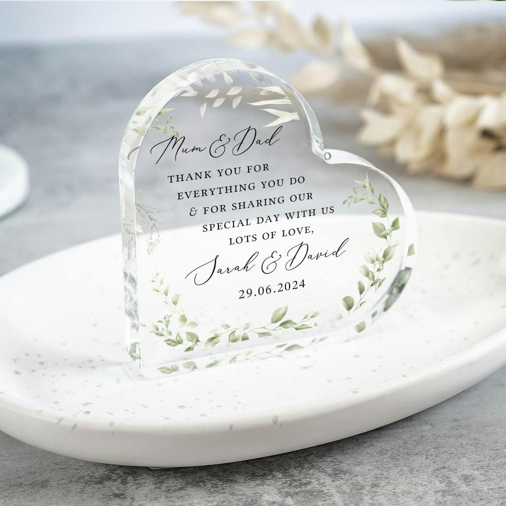 Personalised Parents of the Bride Thank You Heart Plaque Gift
