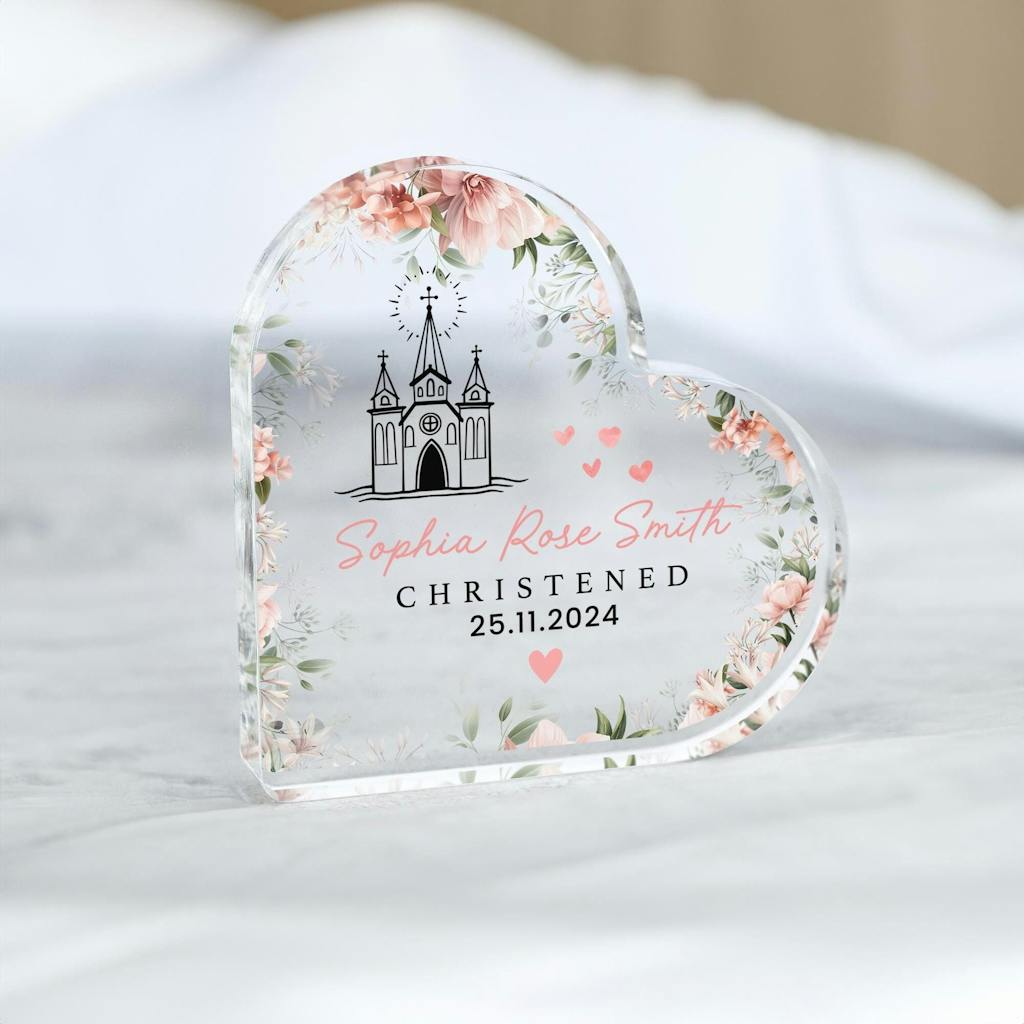 Personalised Floral Christening Heart Plaque
