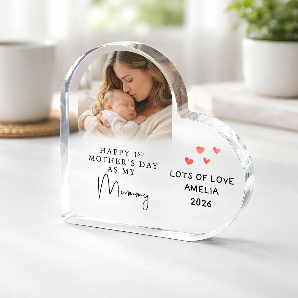 Personalised Happy 1st Mother's Day Acrylic Heart Photo Frame