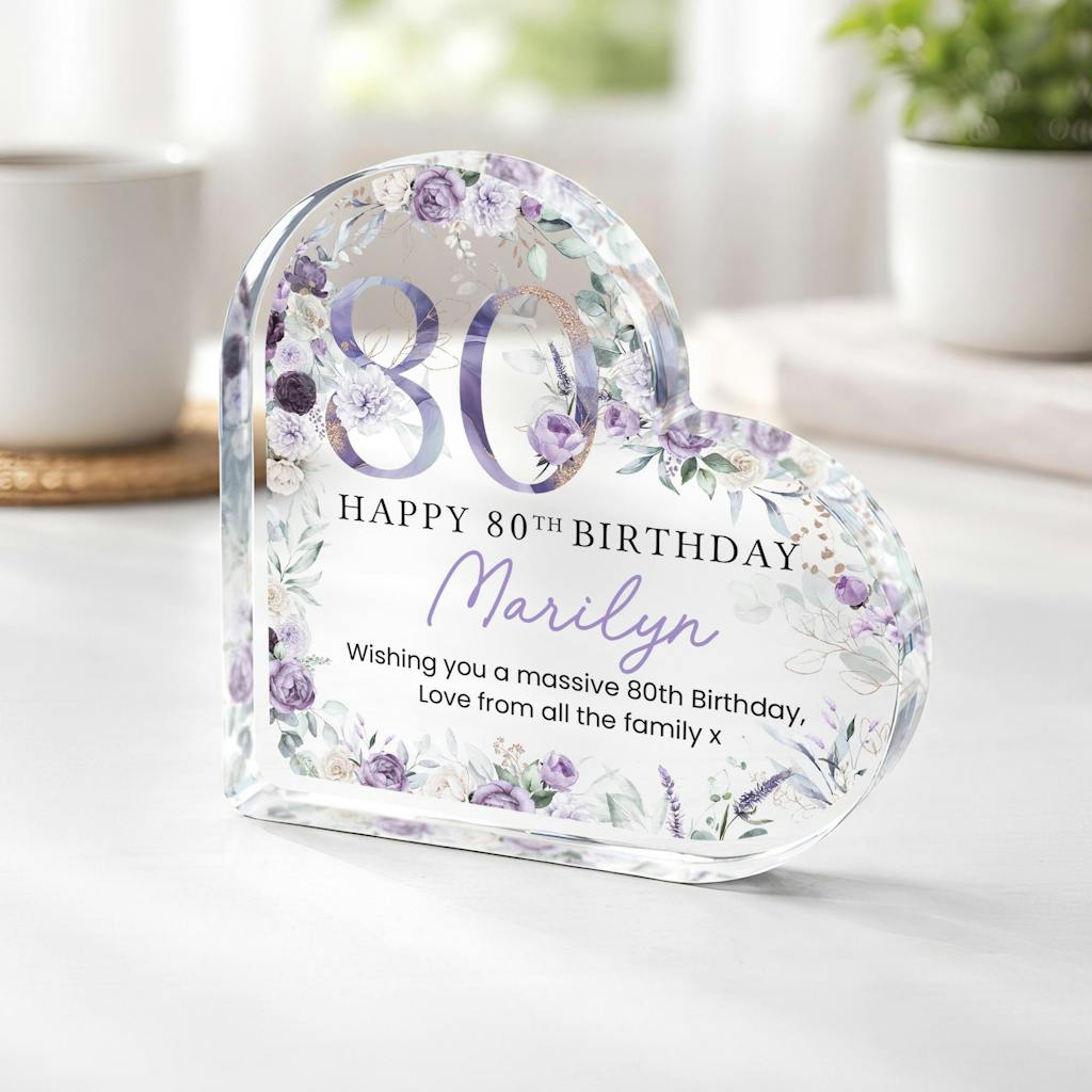 Personalised Purple Floral Happy 80th Birthday Gift Plaque