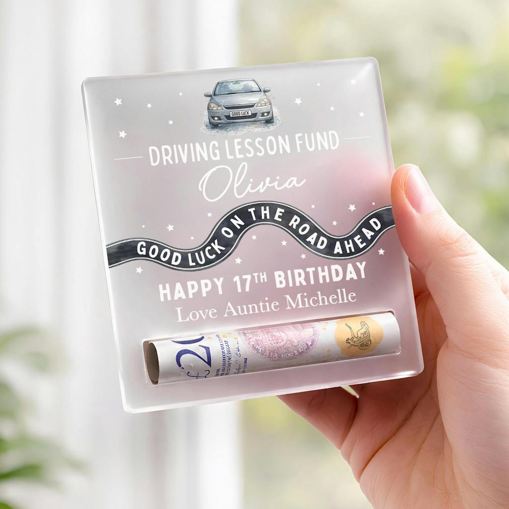 Personalised 17th Birthday Driving Lessons Reveal Money Cash Holder Gift for Him/Her