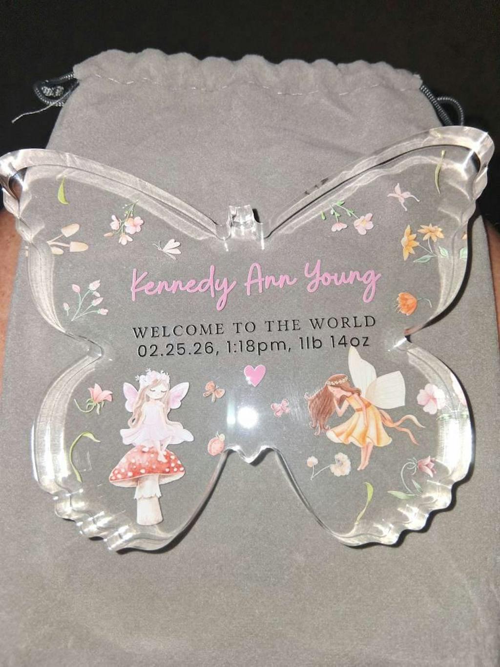 Personalised New Baby Girl Gift Welcome To The World Butterfly Keepsake Plaque