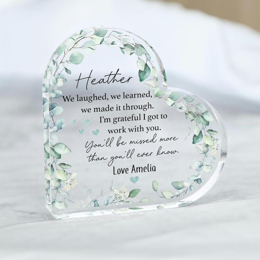 Personalised Floral Work Leaving Gift for Colleague Goodbye Heart Block Keepsake Gift