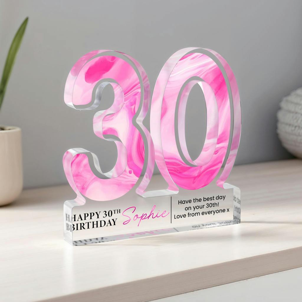 Personalised Pink Wave Retro Themed 30th Birthday Gift Plaque for Her