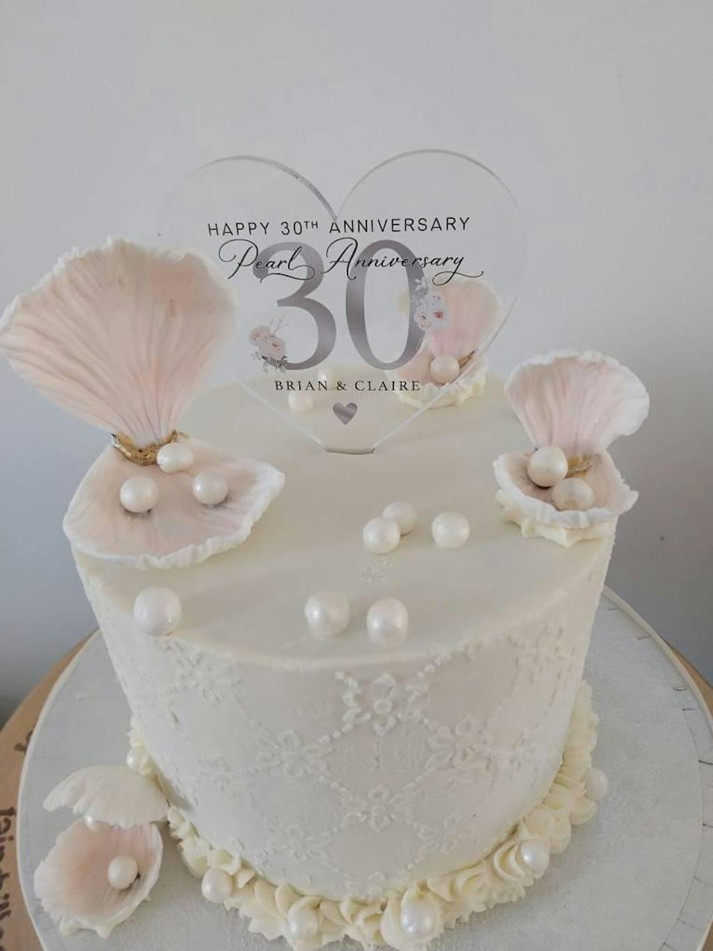 Personalised Big 30th Anniversary Heart Cake Topper - Pearl Anniversary