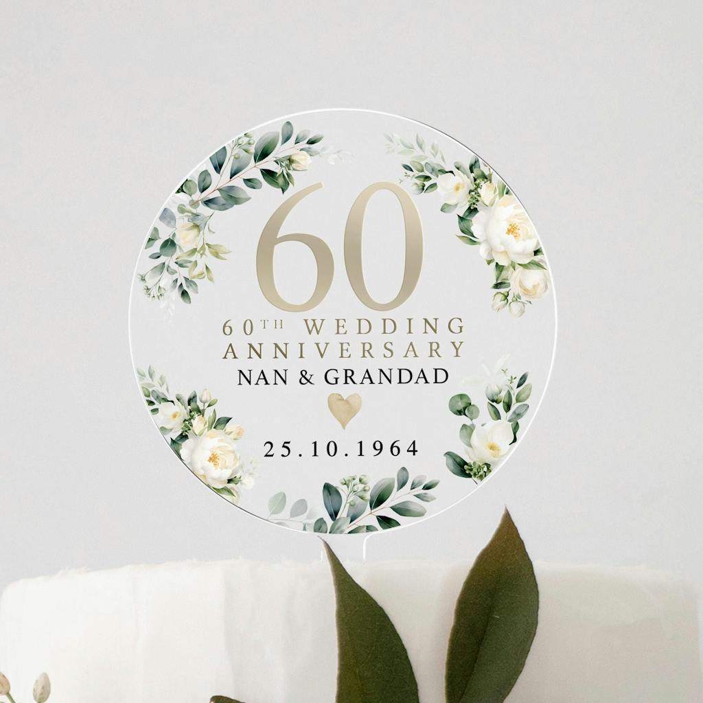 Personalised Ivory Floral Anniversary Cake Topper
