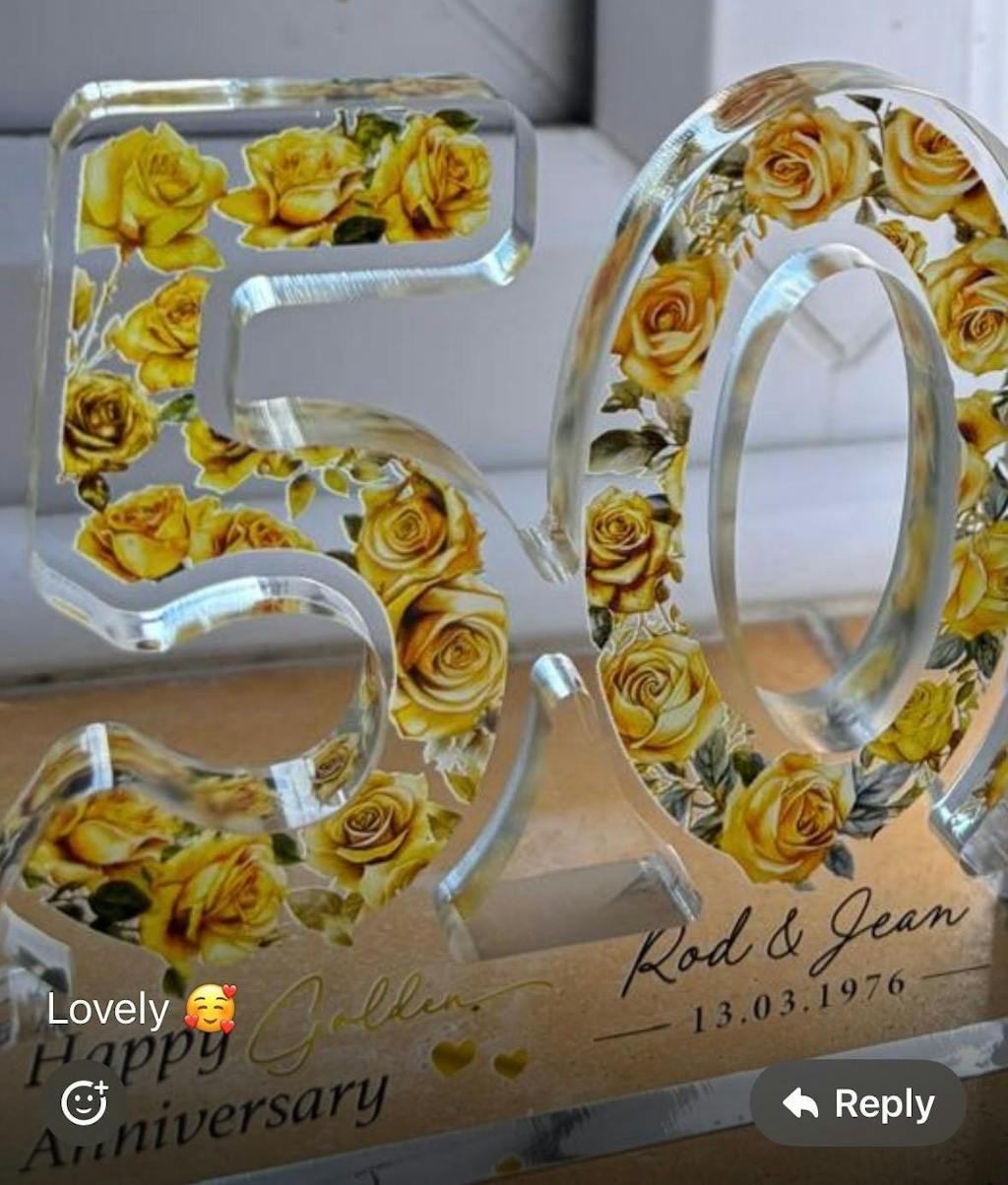 Personalised Freestanding Golden 50th Anniversary Gift Plaque