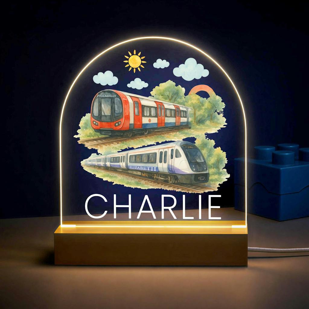 Personalised LED London Trains Night Light Lamp Kids Bedroom