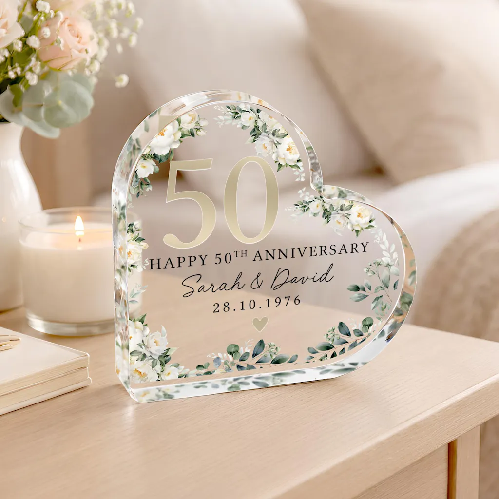 Personalised Floral 50th Anniversary Gift - Golden Anniversary Plaque