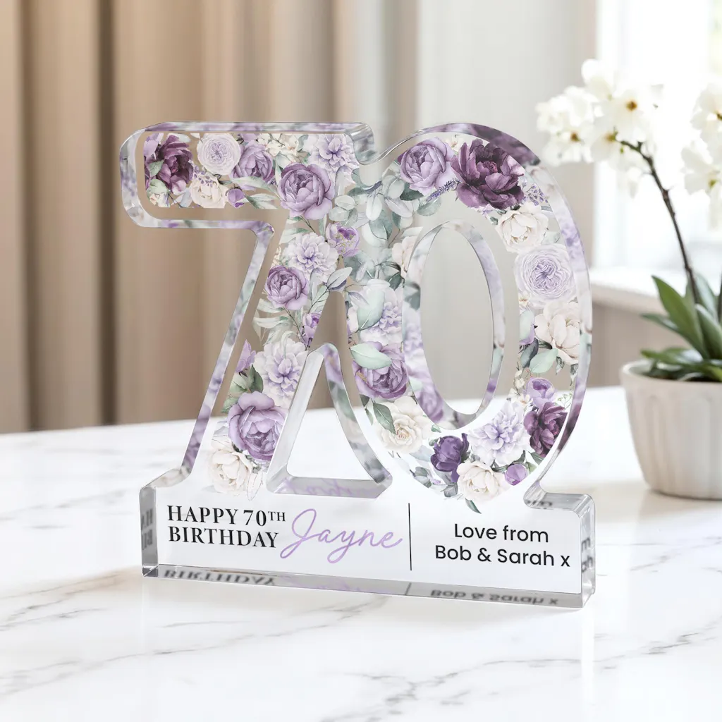 Personalised Purple Lavender Floral 70th Birthday Gift Plaque