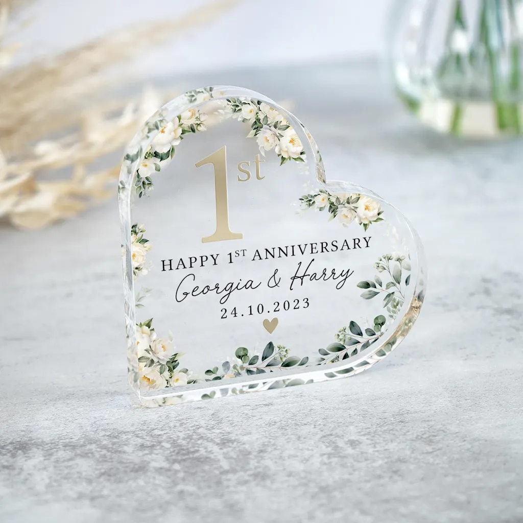 Personalised Floral 1st Anniversary Gift - Paper Anniversary Plaque