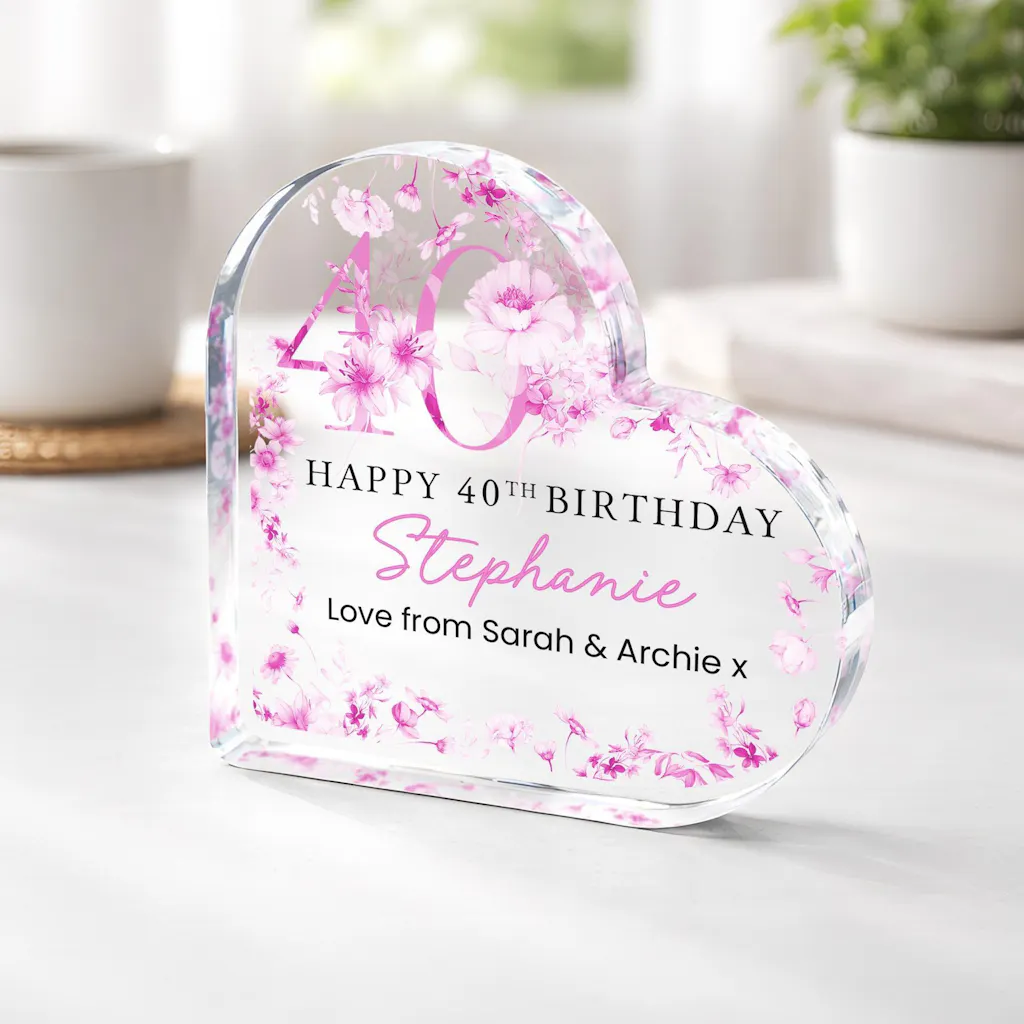 Personalised Acrylic Floral 40th Birthday Gift Plaque for Her