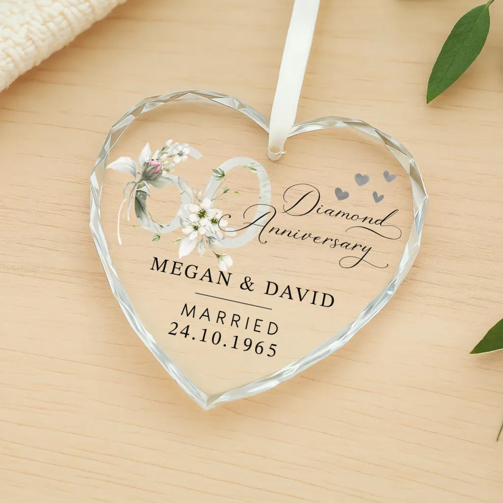 Personalised 60th Diamond Anniersary Gift Plaque Glass Ornament