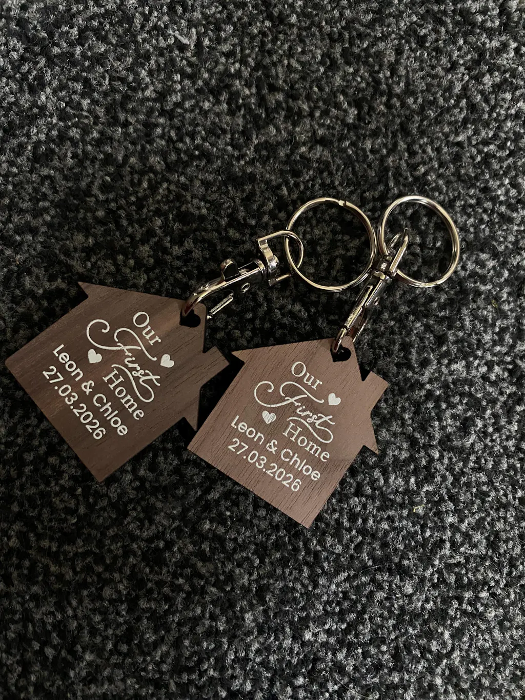 Personalised Natural Walnut Wood New Home Keyrings