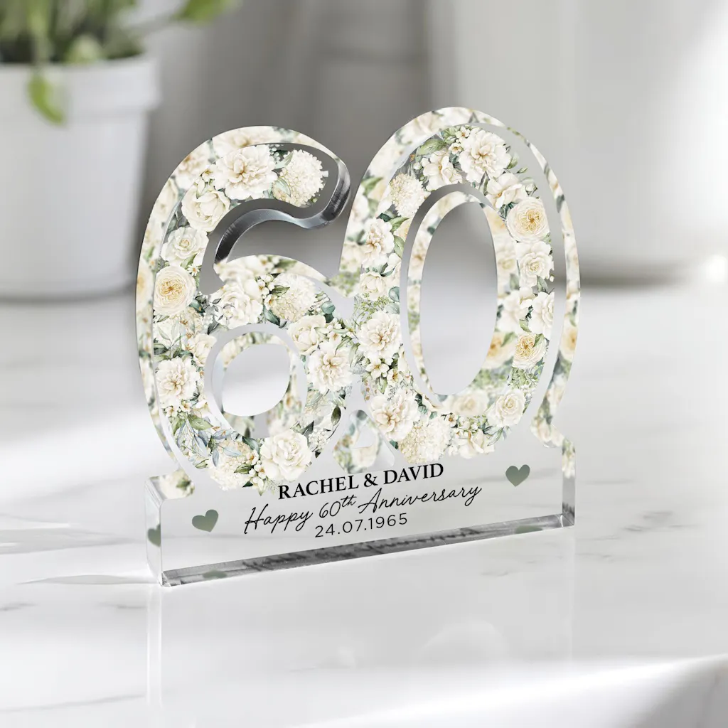 Personalised Green & Cream Floral 60th Anniversary Gift Plaque