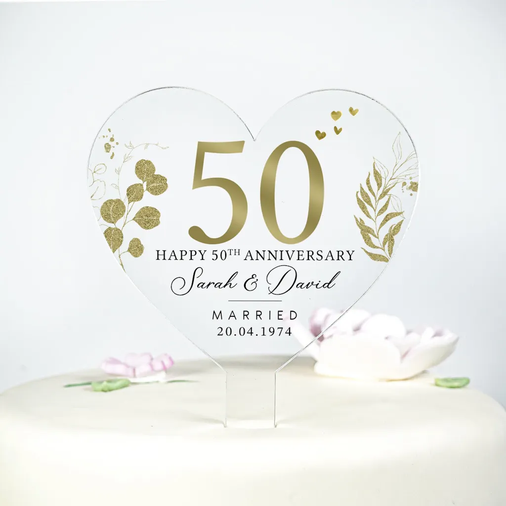 Personalised Gold 50th Anniversary Cake Topper - Golden Anniversary