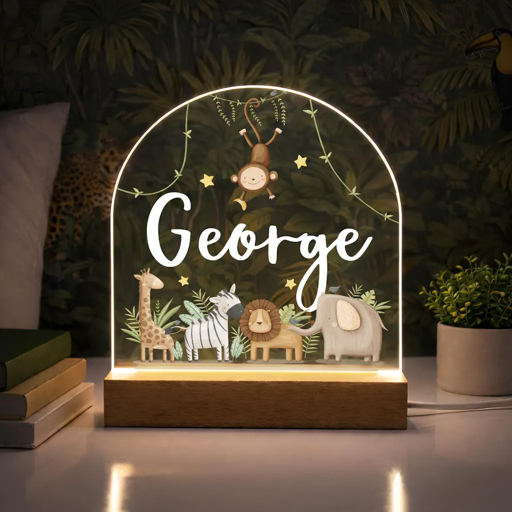 Personalised LED Jungle Animals Night Light Lamp