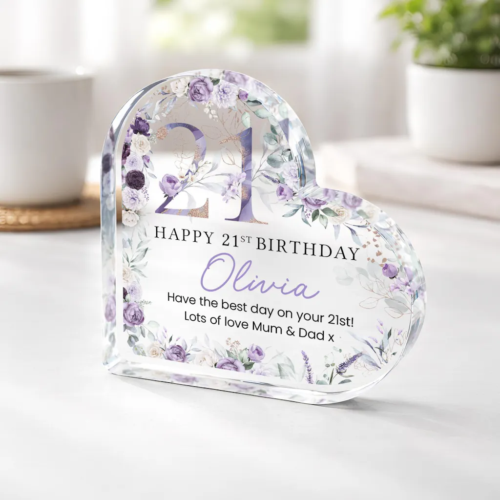Personalised Purple Floral Happy 21st Birthday Gift Plaque