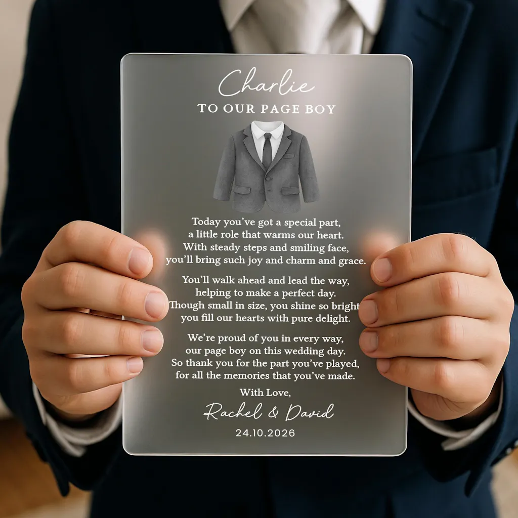Personalised Page Boy Postcard Wedding Day Thank You Keepsake Gift