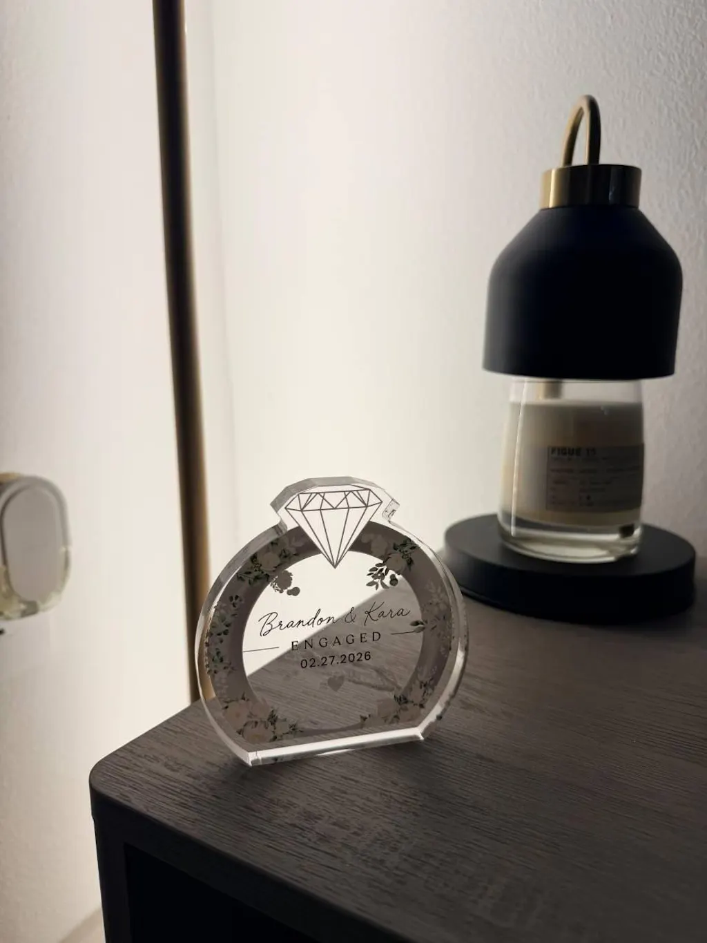 Personalised Engagement Ring Keepsake Clear Acrylic Block