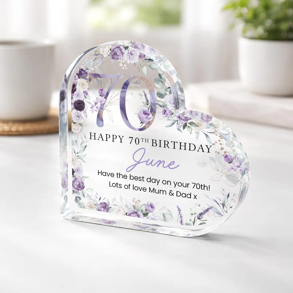 Personalised Purple Floral Happy 70th Birthday Gift Plaque