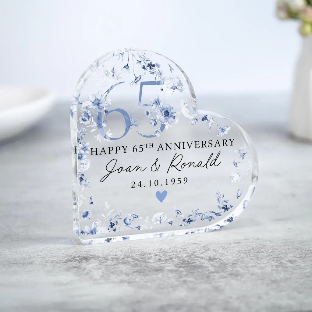 Personalised Floral 65th Sapphire Anniversary Gift Plaque