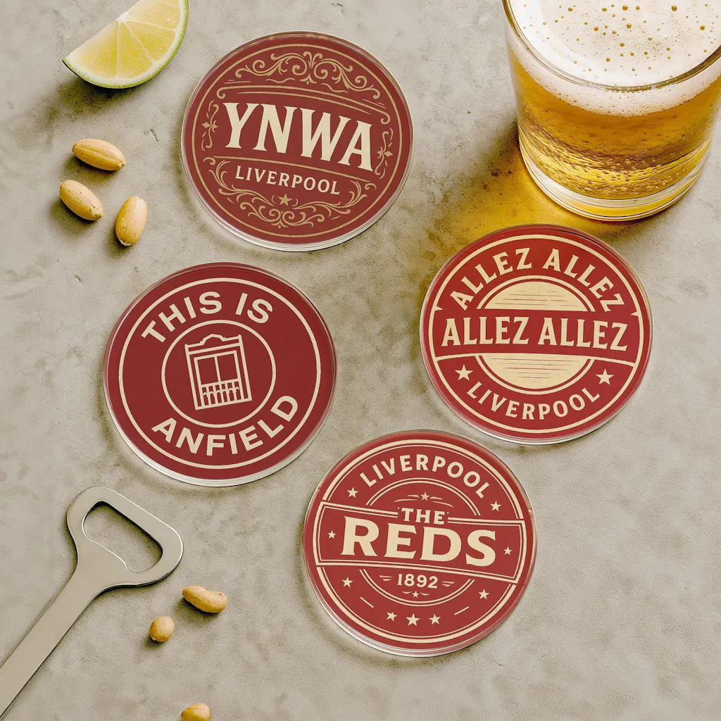 Set of 4 Liverpool FC Chants and Slogan Themed Clear Acrylic Coasters