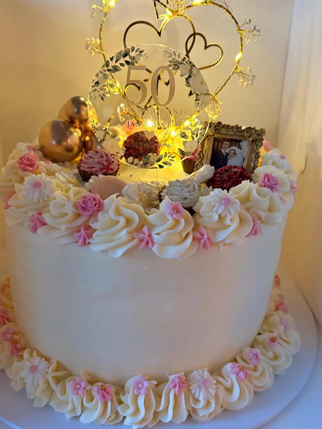 Personalised Ivory Floral Anniversary Cake Topper