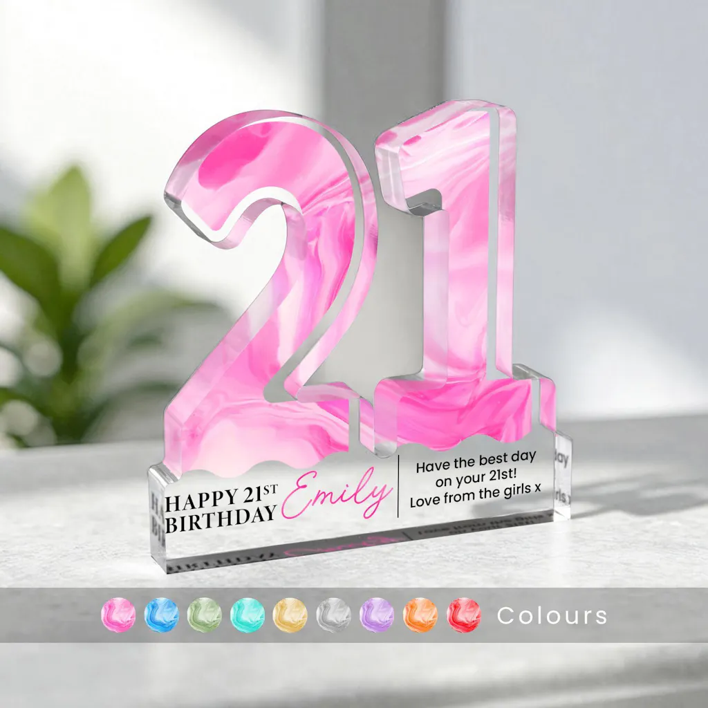 Personalised Freestanding Number Block 21st Birthday Gift Plaque - Marble Print