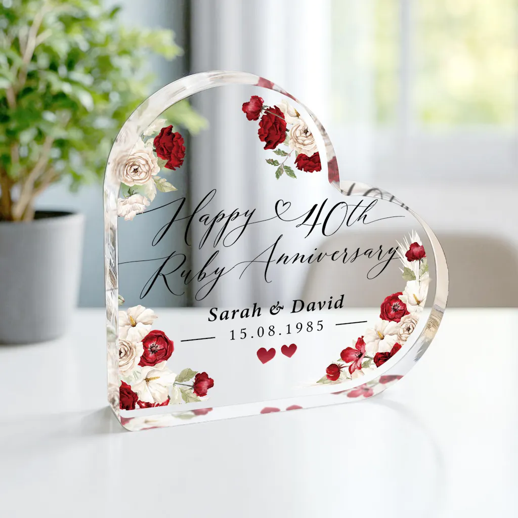 Personalised 40th Ruby Anniversary Heart Gift Plaque Ornament