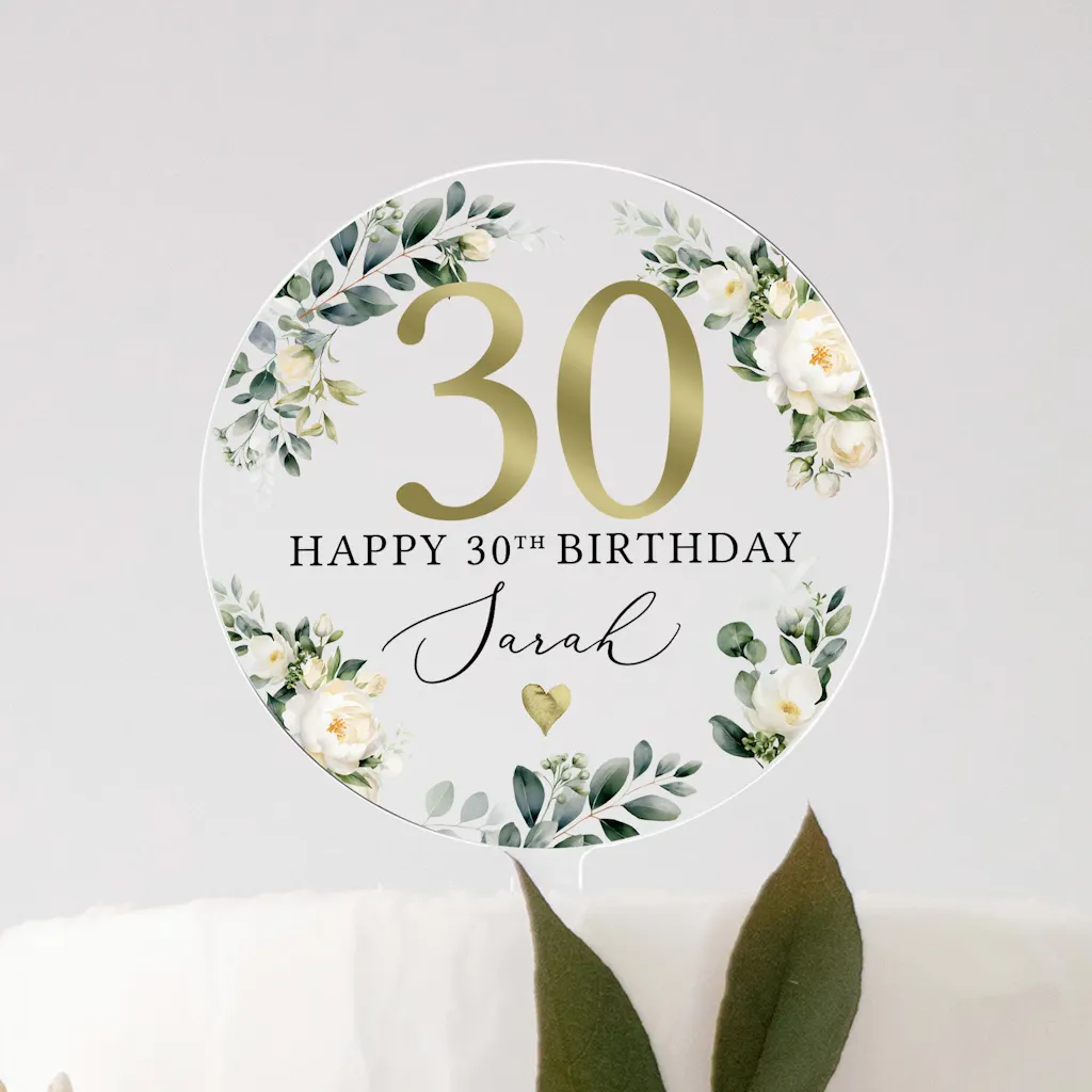 Personalised Happy Birthday Cake Topper - Gold Floral