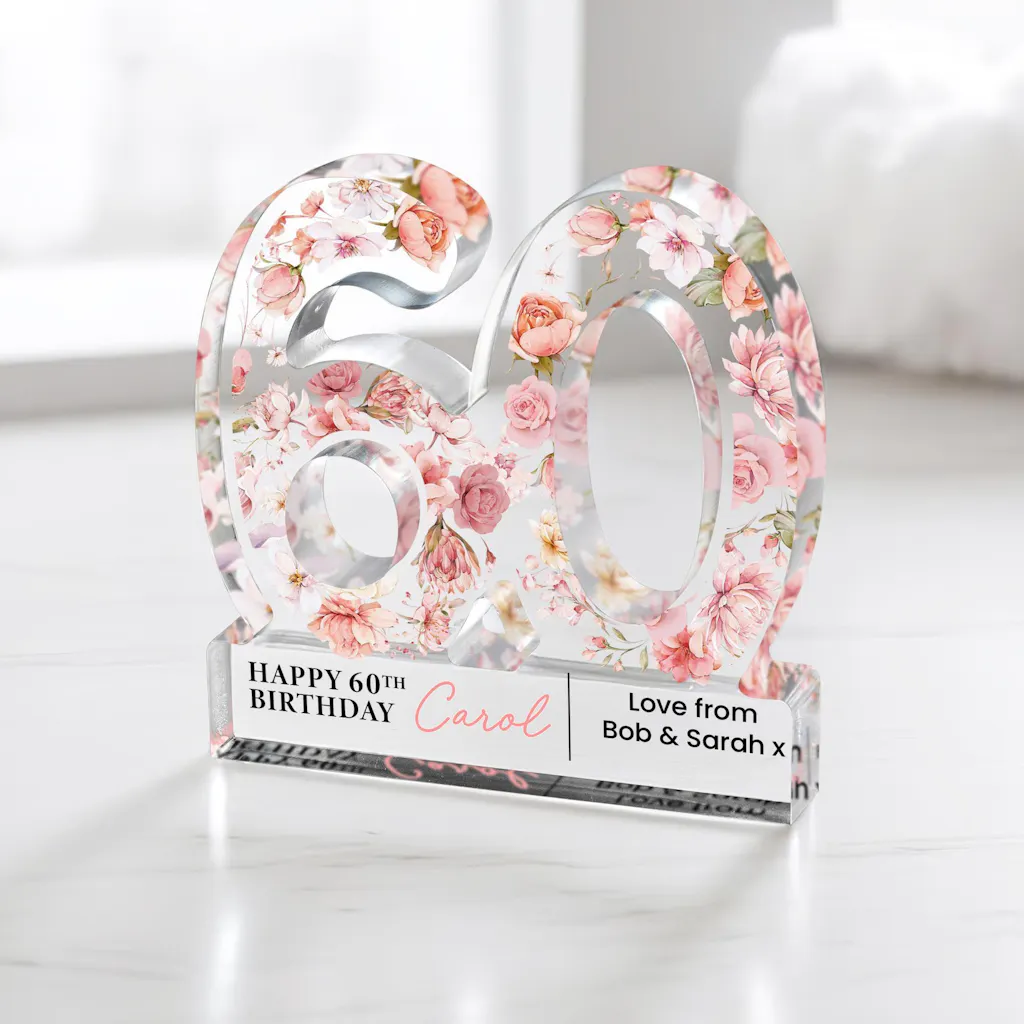 Personalised Pink Floral 60th Birthday Gift Plaque