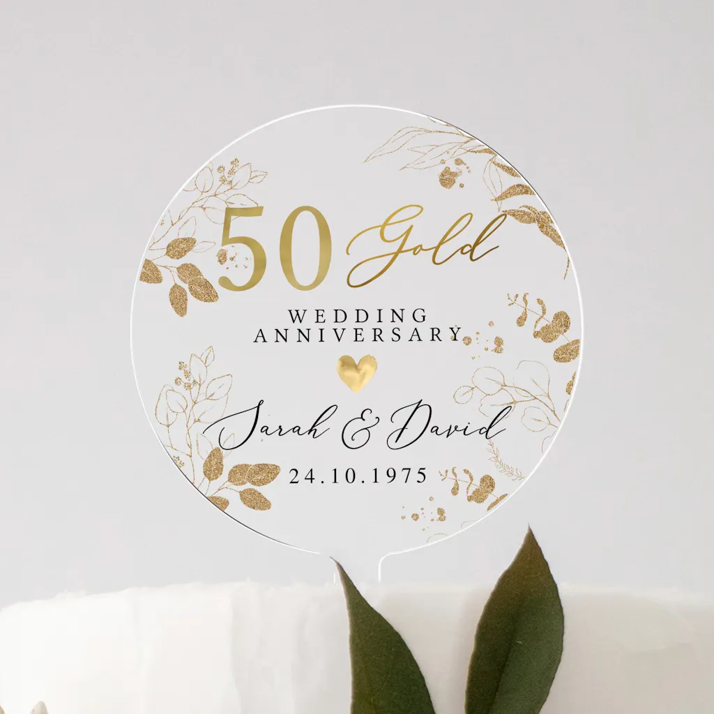 Personalised Golden 50th Anniversary Cake Topper