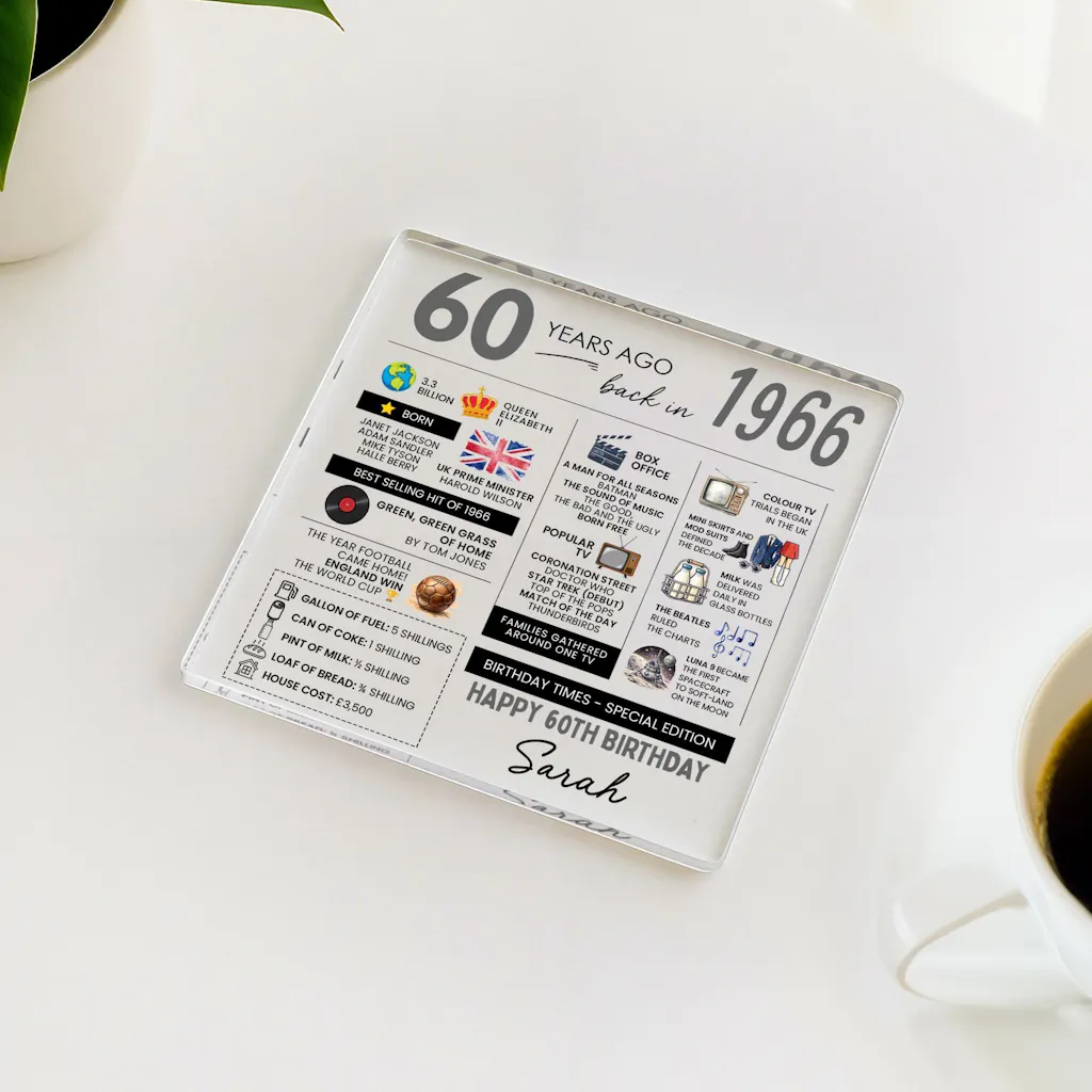 Personalised 60th Birthday Coaster Fun Facts Born in 1966 Birthday Gift for Her/Him