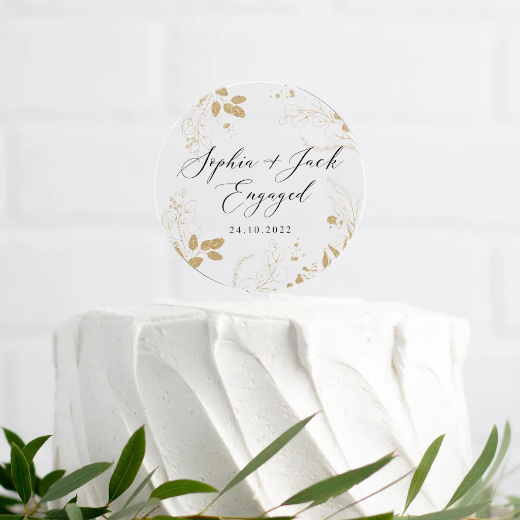 Personalised Engagement Cake Topper - Golden Design