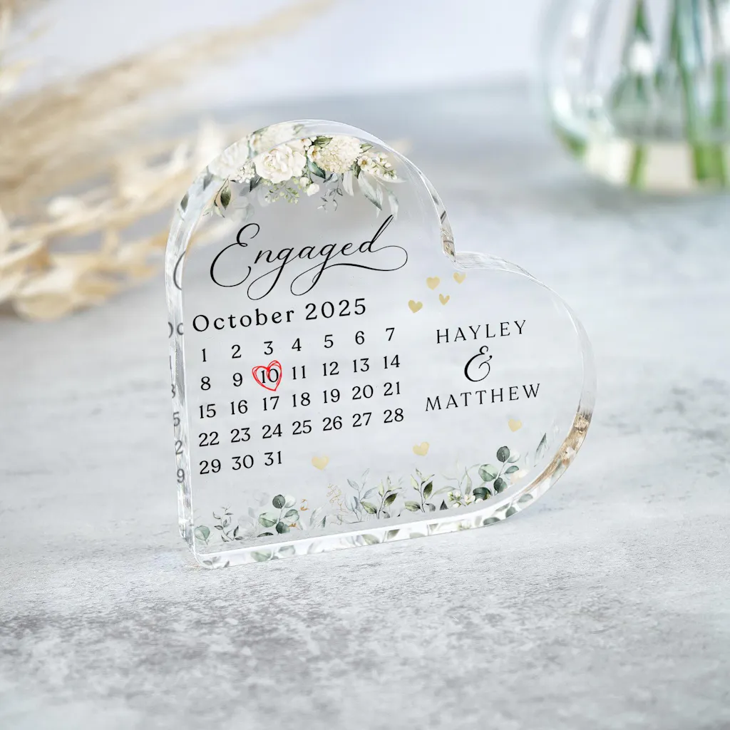 Personalised Engagement Calender Heart Gift Plaqye