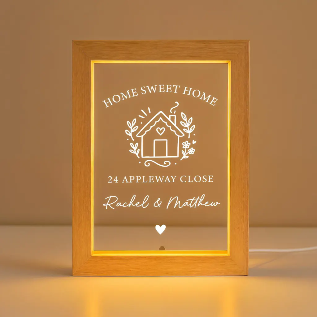 Personalised LED Home Sweet Home - Welcome Sign Frame, Road Name & Names