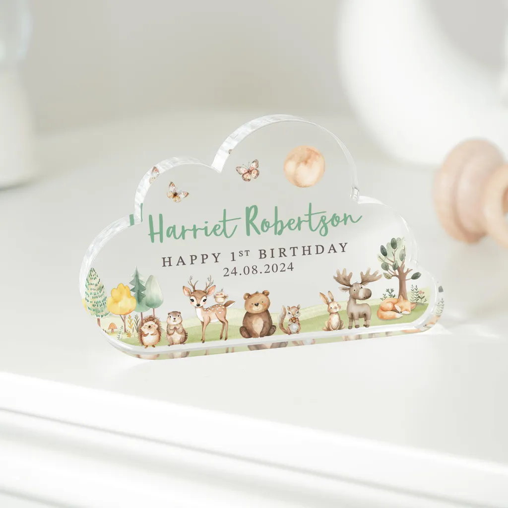 Personalised Woodland Theme 1st Birthday Gift Baby Plaque