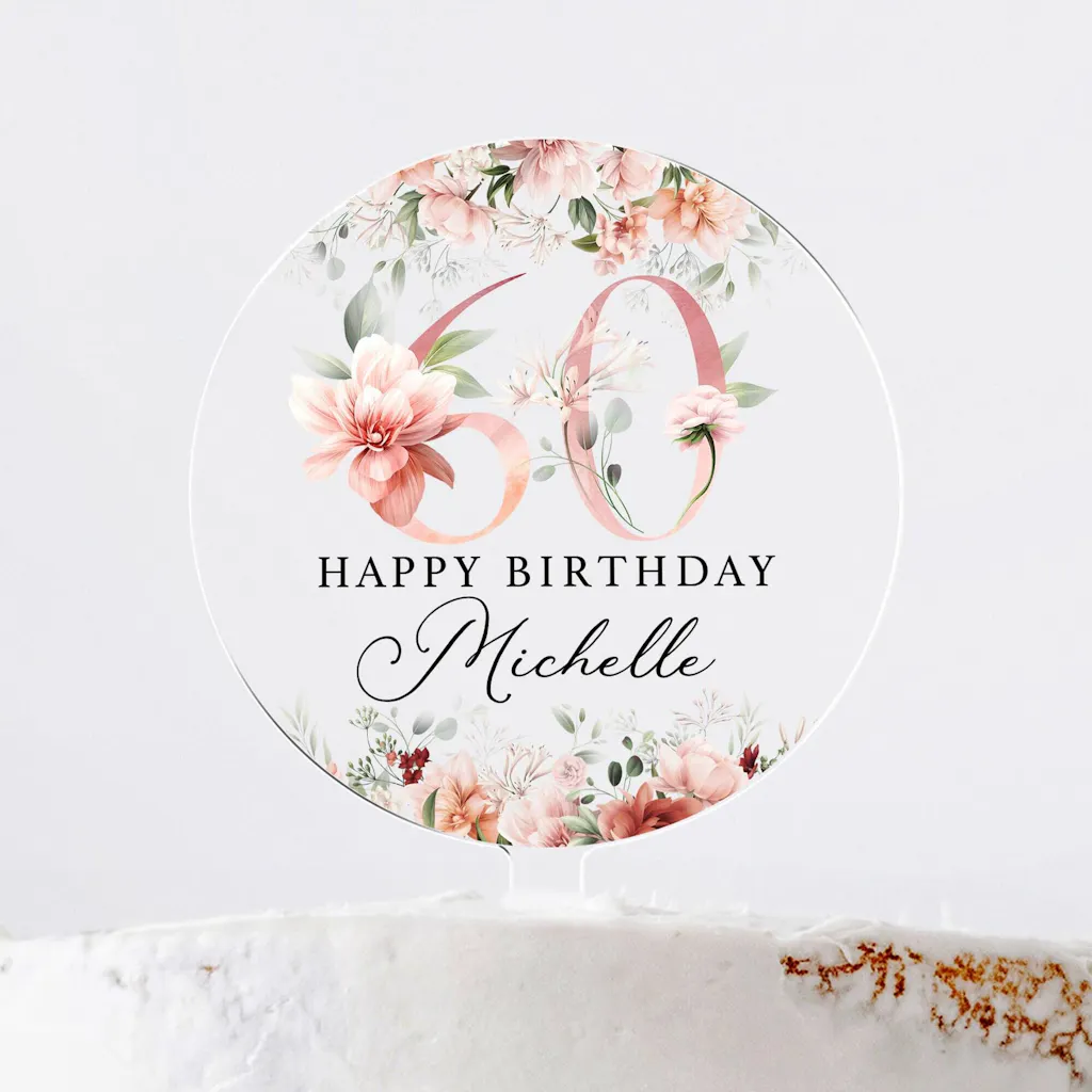 Personalised Rosy Pink Happy Birthday Heart Cake Topper - 18th 21st 30th 40th 50th Birthday