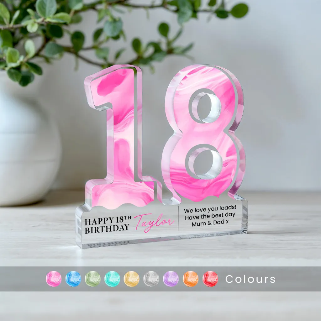 Personalised Freestanding Number Block 18th Birthday Gift Plaque - Marble Print