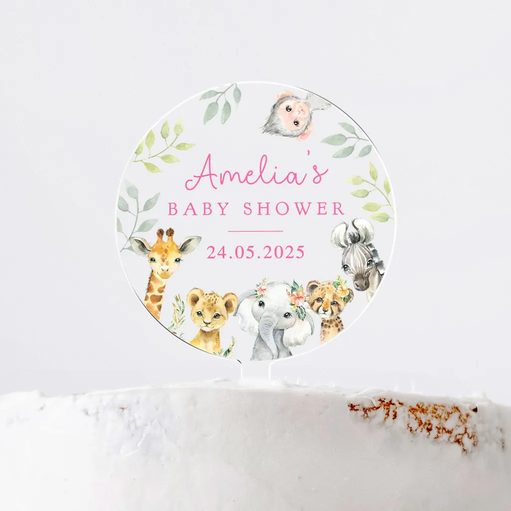 Personalised Safari Animals Baby Shower Cake Topper