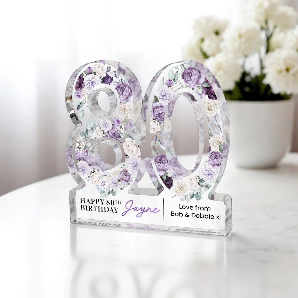 Personalised Lavender Flower 80th Birthday Gift Plaque
