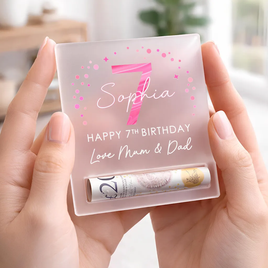 Personalised 7th Birthday Gift Cash Money Holder Frosted Acrylic