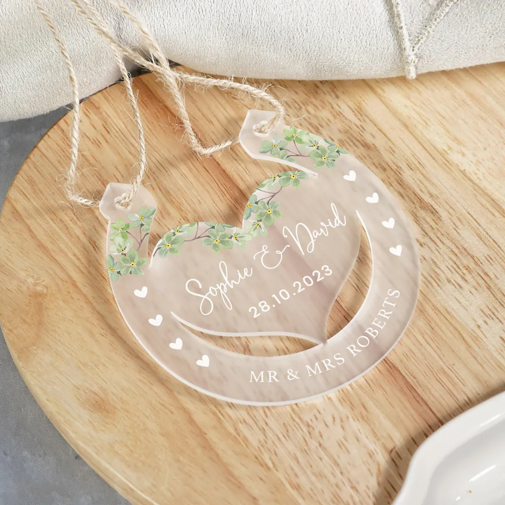 Personalised Lucky Horseshoe Wedding Gift, Mr & Mrs Married Ornament